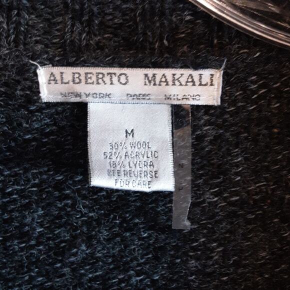 Alberto Makali Midi Button Cardigan Pockets Marled DarkGray Wool Blend Sweater M - Picture 2 of 12